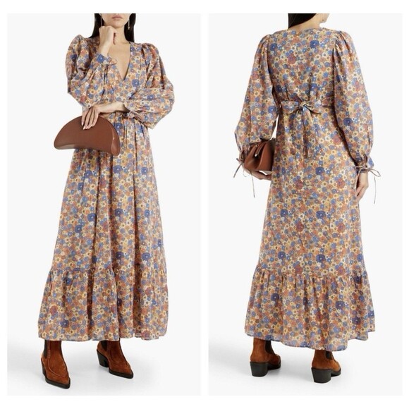 Antik Batik Dresses & Skirts - ANTIK BATIK Paolina Gathered Floral Cotton Long Sleeve Maxi Dress Size Small